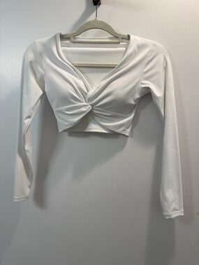 NWOT PcheeBum White Twist-Front Long Sleeve Crop Top -  Women